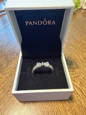 Pandora Silver Bow Ring with Clear Cubic Stones